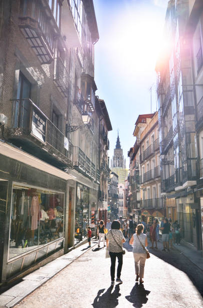 Toledo, Spain; 10 May 2019. Narrow medieval street in Toledo, Spain