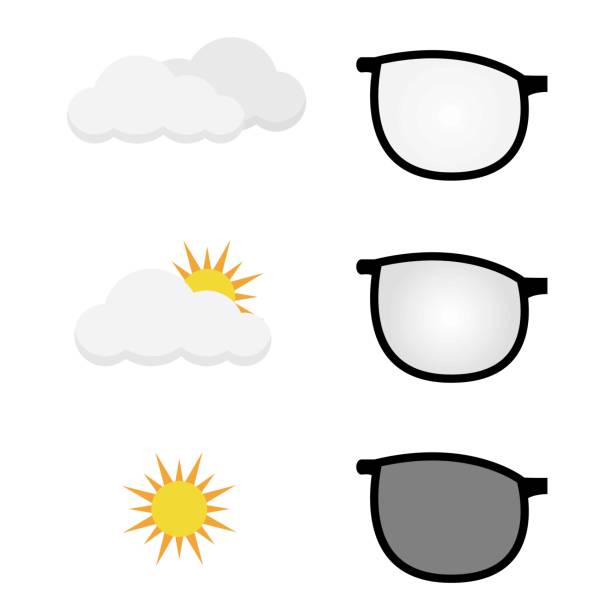 photochromic lens Illustration vector design of photochromic lens comparison. tinted sunglasses stock illustrations