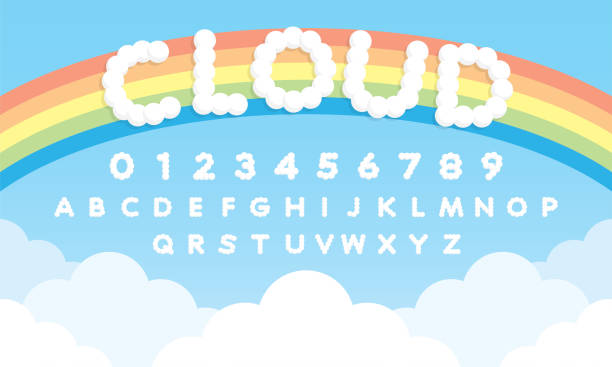 ilustraciones, imágenes clip art, dibujos animados e iconos de stock de lindo vector de ilustración del alfabeto de la nube - air alphabet alphabetical order backgrounds