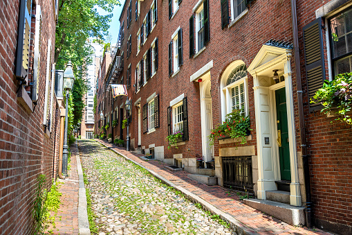 Historic Acorn Street in Boston, Massachusetts, USA