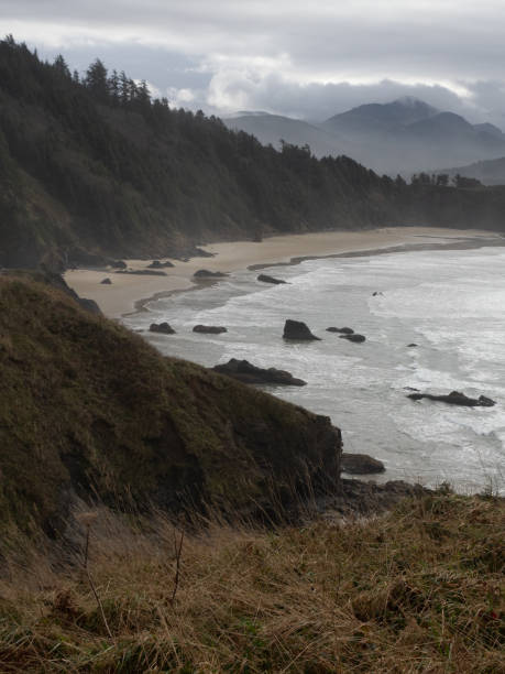 istock Overlook of the Oregon Coast with Sandy Beach and Distant Mountains 1360906759