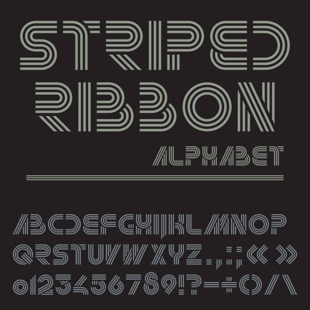 Stripe font. Collection of letters, numbers and punctuation marks. vector art illustration