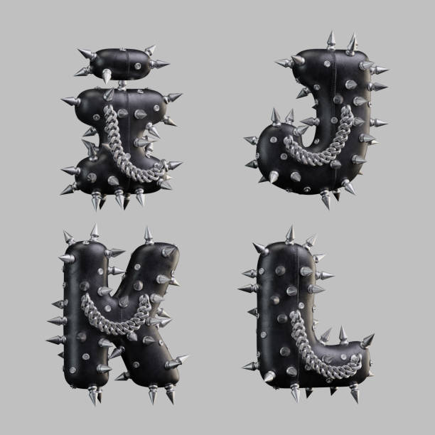 istock 3d render of black leather letters with metallic spikes and chain 1360919381