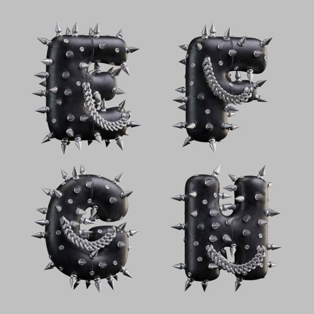 istock 3d render of black leather letters with metallic spikes and chain 1360919383