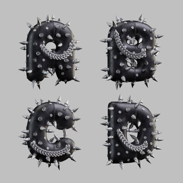 istock 3d render of black leather letters with metallic spikes and chain 1360919385