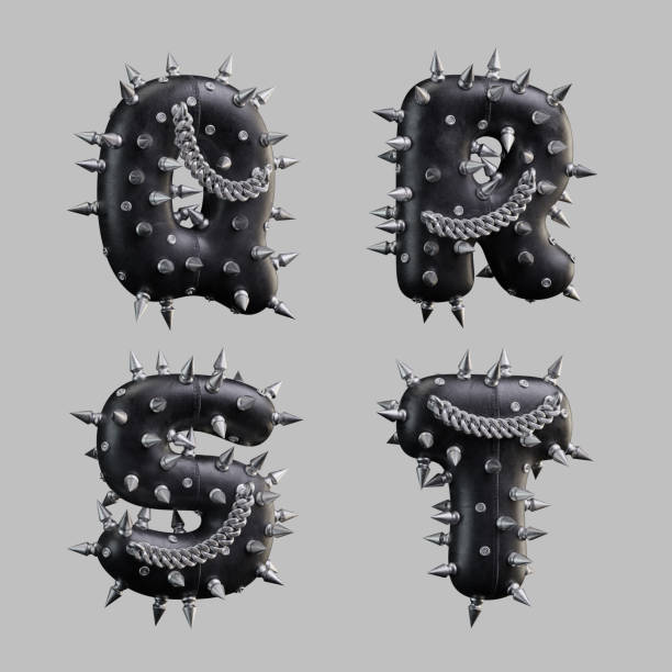 istock 3d render of black leather letters with metallic spikes and chain 1360919386