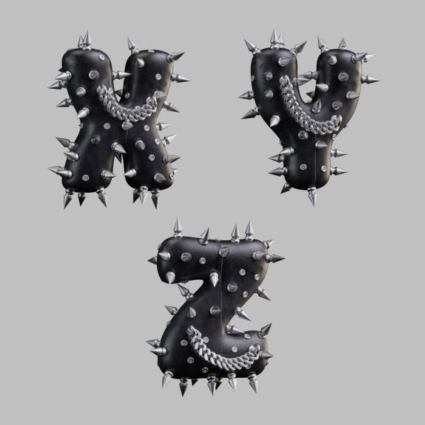 istock 3d render of black leather letters with metallic spikes and chain 1360919393