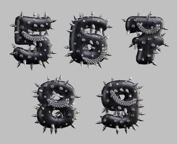 3d render of black leather letters with metallic spikes and chain