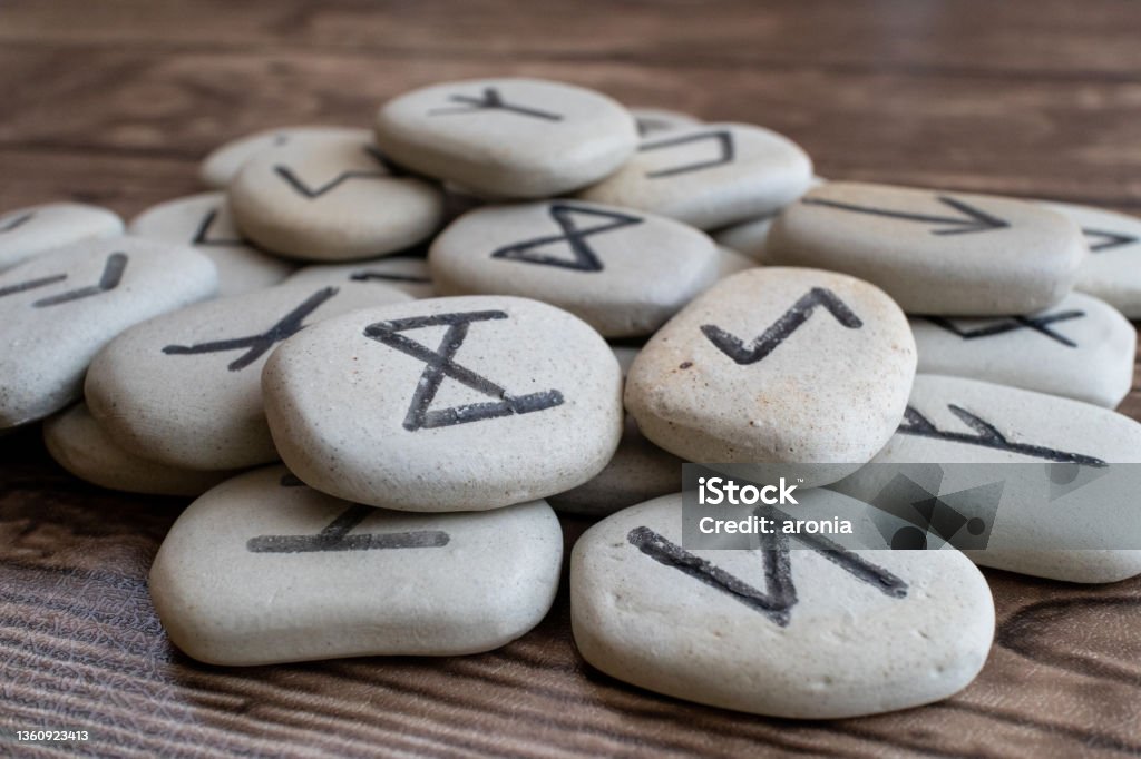 Runestone fortune-telling Rune fortune-telling stone Runes Stock Photo