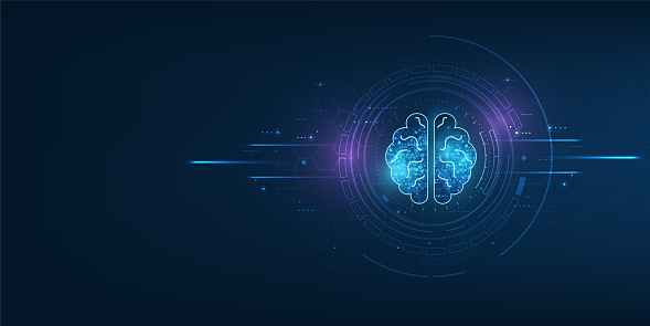 Technology Artificial intelligence (AI) brain animation digital data concept. Big Data Flow Analysis. Deep Learning Modern Technologies. Futuristic Cyber Technology Innovation. Fast digital network.