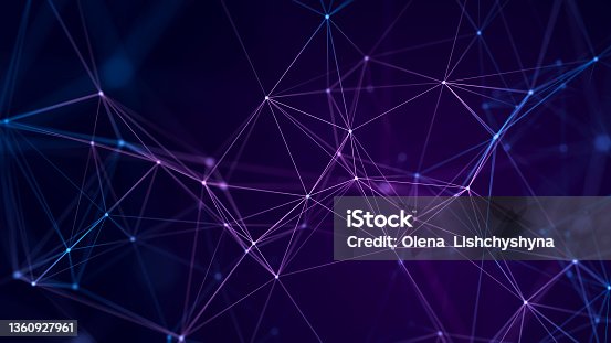 istock Abstract background with interweaving of colored lines and dots. Network connection structure. Data exchange. 3D 1360927961