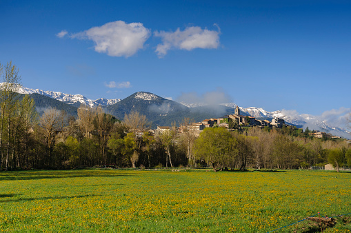 Serra del Cadí range seen from Bellver de Cerdanya in spring (Cerdanya, Catalonia, Spain, Pyrenees) photo
