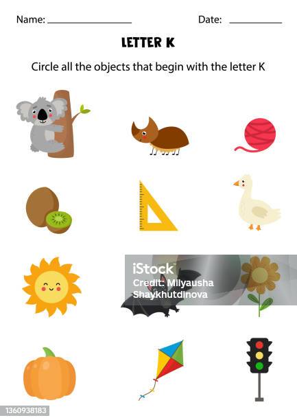 Letter Recognition For Kids Circle All Objects That Start With K Stock  Illustration - Download Image Now - iStock