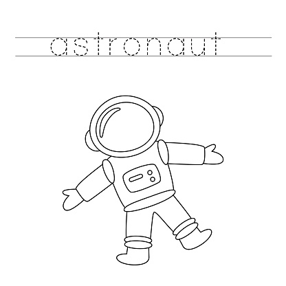 Trace letters and color black and white astronaut.