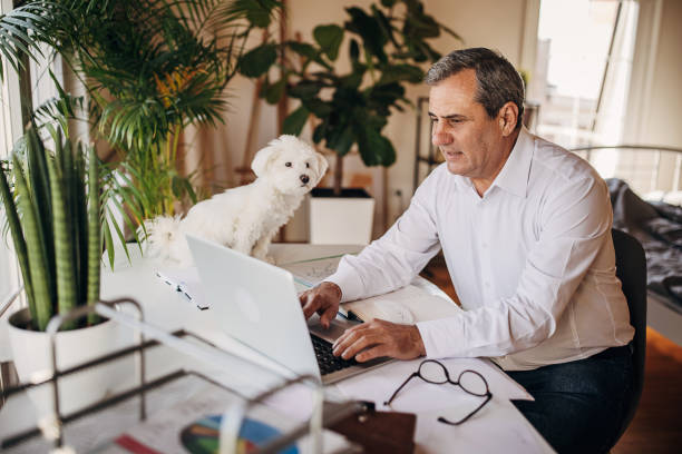 istock Businessman working from home, video call 1360941819