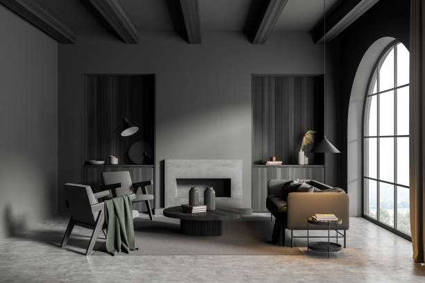 istock On trend grey living room with two niches 1360945389