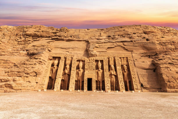 Abu Simbel Nefertari Temple, main view at sunset, Egypt Abu Simbel Nefertari Temple, main view at sunset, Egypt. ramses i stock pictures, royalty-free photos & images