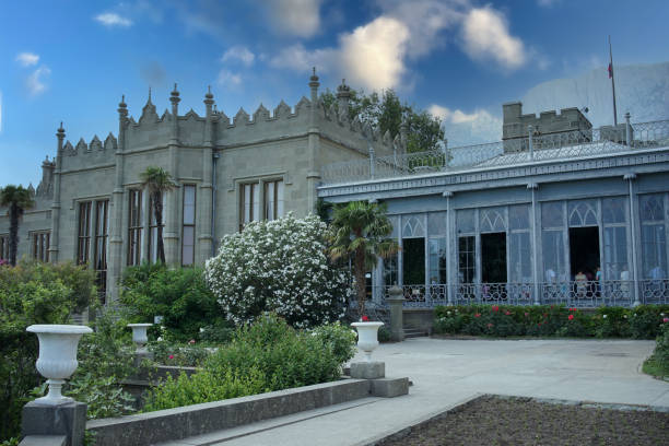 The old building of the Vorontsov Palace Yalta, Crimea - June 22, 2015: City landscape with a view of the old building of the Vorontsov Palace vorontsov palace stock pictures, royalty-free photos & images