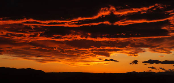 Red sky sunset seen from Castellnou de Bages (Barcelona province, Catalonia, Spain) stock photo
