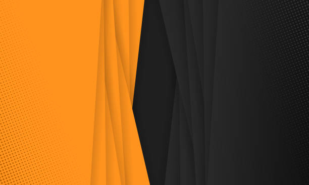 istock Dark grey and orange abstract 3d vector background with bright geometric paper lines and halftone 1361002634