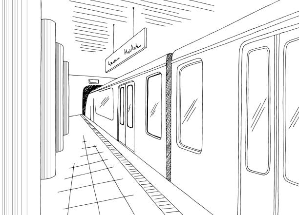 Subway Station Platform Graphic Black White Sketch Illustration Vector  Stock Illustration - Download Image Now - iStock
