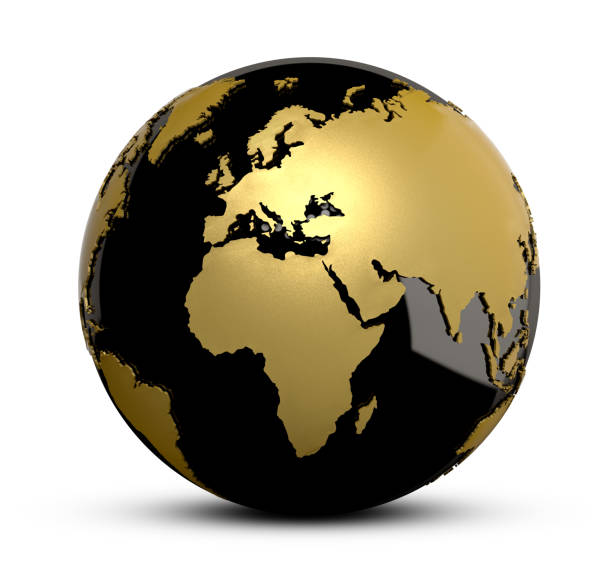 istock golden and black globe isolated on white background. 3d illustration. 1361008532