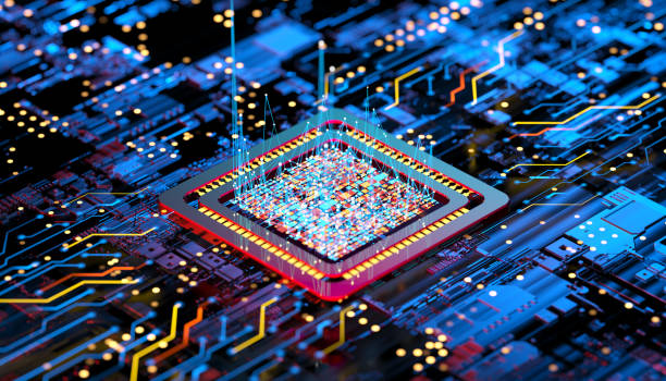 concetto di chip cpu e computer - microelectronic foto e immagini stock