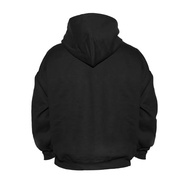 istock Blank hoodie sweatshirt color black on invisible mannequin template back view on white background 1361010184