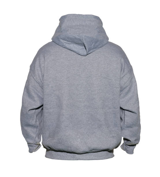 istock Blank hoodie sweatshirt color gray on invisible mannequin template back view on white background 1361010187