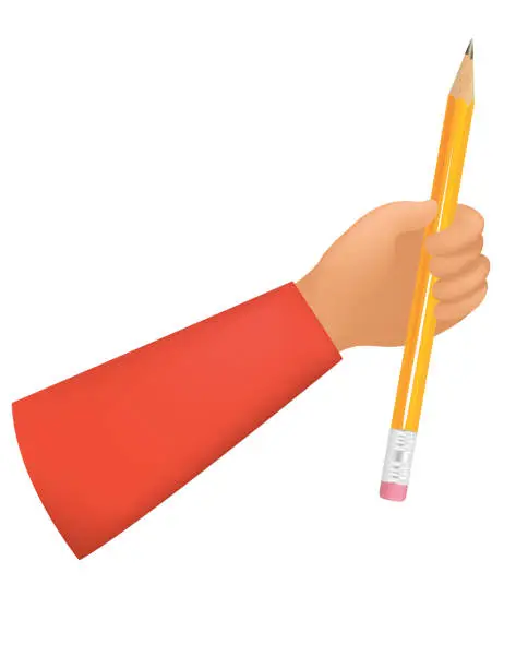 Vector illustration of A Person Holding A Big Pencil On A transparent Background