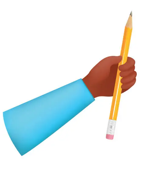 Vector illustration of A Person Holding A Big Pencil On A transparent Background