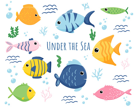 ✓ Imagen de Dibujos animados peces elementos de diseño conjunto, aislado Fotografía de Stock ✓ Imagen de Dibujos animados peces elementos de diseño conjunto, aislado Fotografía de Stock