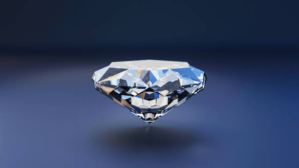 istock Sparkling light round brilliant cut diamond with shadow and glowing lens flares. 3D rendering 1361018000
