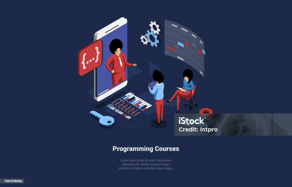 Programming Course Cartoon Programming Study Courses Vector Illustration In Cartoon 3d Style On ...