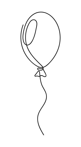 balloon. decoration for a party, birthday and other holidays. single сontinuous line art. line art. minimalism. vector illustration. - 唯一 插圖 幅插畫檔、美工圖案、卡通及圖標
