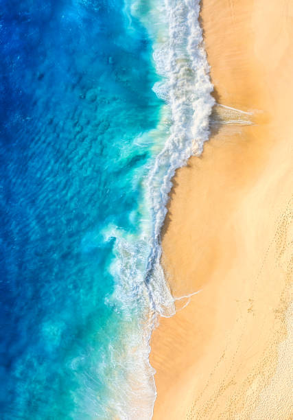 istock Beach and waves as a background from top view. Blue water background from drone. 1361025700