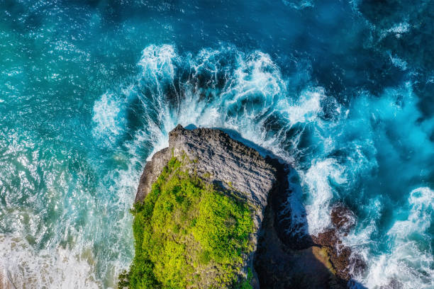 istock Waves and rocks as a background from top view. Blue water background from top view. 1361025706