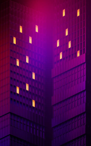 istock Urban building at night, modular building,3d rendering. 1361032824