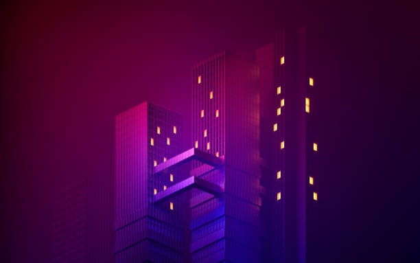 istock Urban building at night, modular building,3d rendering. 1361032837