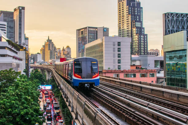 The Skytrain in Bangkok, Thailand The Skytrain in Bangkok, Thailand Southeast ASia bts skytrain stock pictures, royalty-free photos & images
