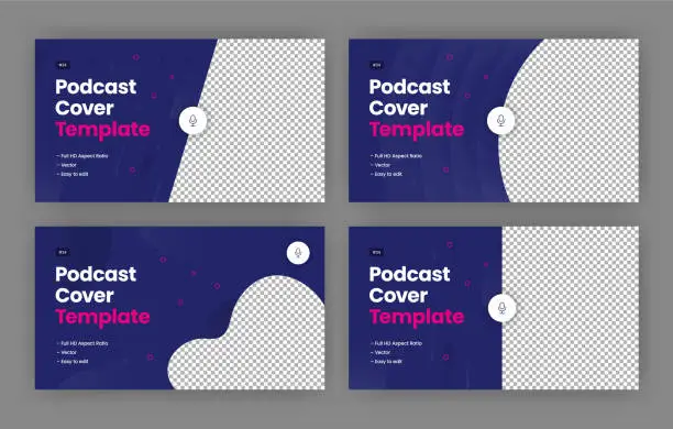 Vector illustration of Podcast cover or powerpoint presentation graphic template. Different styles of presentation. Full HD aspect ratio.