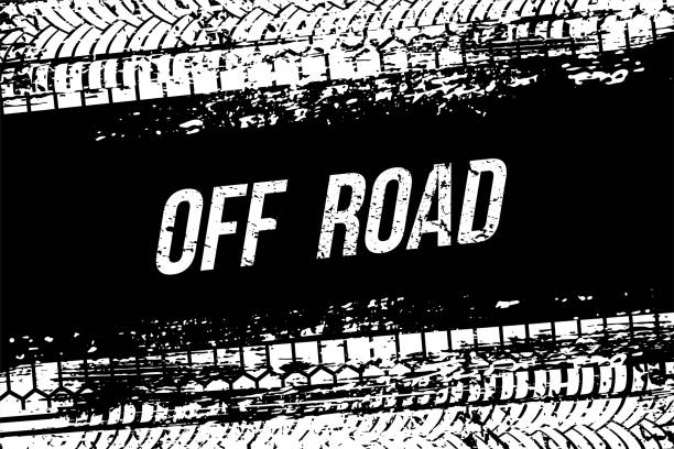 ilustrações de stock, clip art, desenhos animados e ícones de tire tracks, grunge car or motorcycle wheel texture, off road text, tyre tread pattern - mode of transport part of vehicle vehicle part black and white