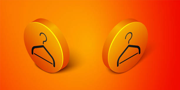 istock Isometric Hanger wardrobe icon isolated on orange background. Cloakroom icon. Clothes service symbol. Laundry hanger sign. Orange circle button. Vector 1361047344