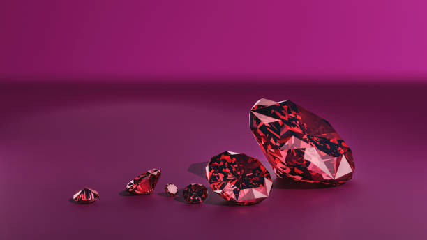 istock Group of Clear red Diamonds on a light pink metal background. 3d rendering 1361050748
