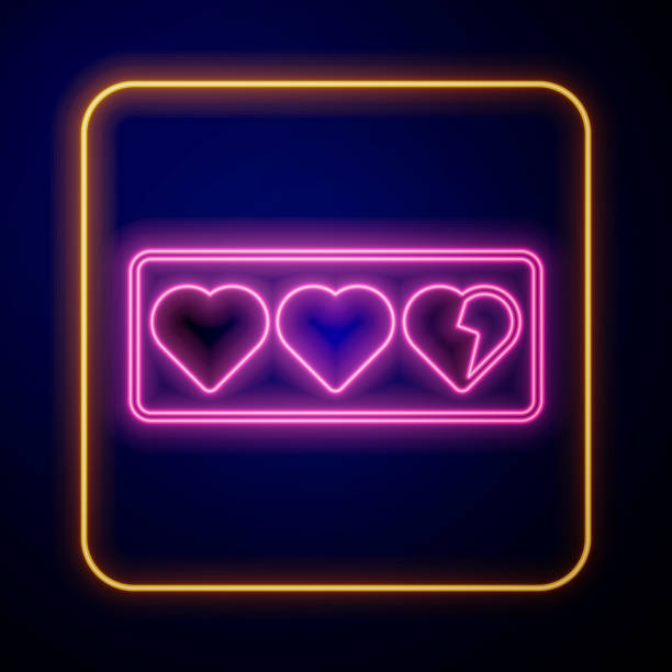 istock Glowing neon Game life bar icon isolated on black background. Health heart bar. Vector 1361051570