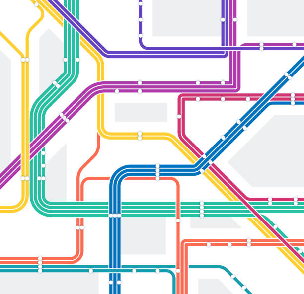stockillustraties, clipart, cartoons en iconen met subway map route traffic direction abstract map background - metro spoorwegvervoer