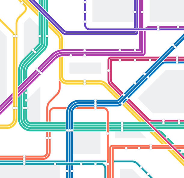 Subway Map Route Traffic Direction Abstract Map Background Subway connection network traffic direction abstract map background. cable network connection plug computer cable internet stock illustrations