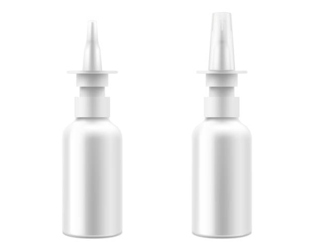 istock Glossy nasal spray bottle With Transparent Cap mockup , isolated on white background. Template. Realistic 3d vector 1361055896