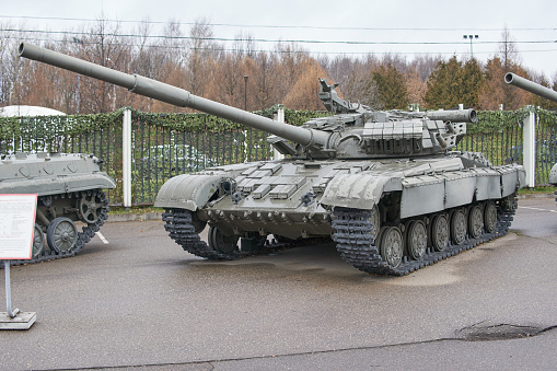 Moscow, Russia - November 19, 2021: The T-64 main battle tank displayed at Victory Park on Poklonnaya Gora.