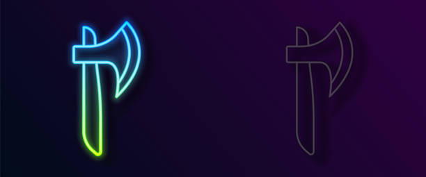 istock Glowing neon line Wooden axe icon isolated on black background. Lumberjack axe. Vector 1361082560